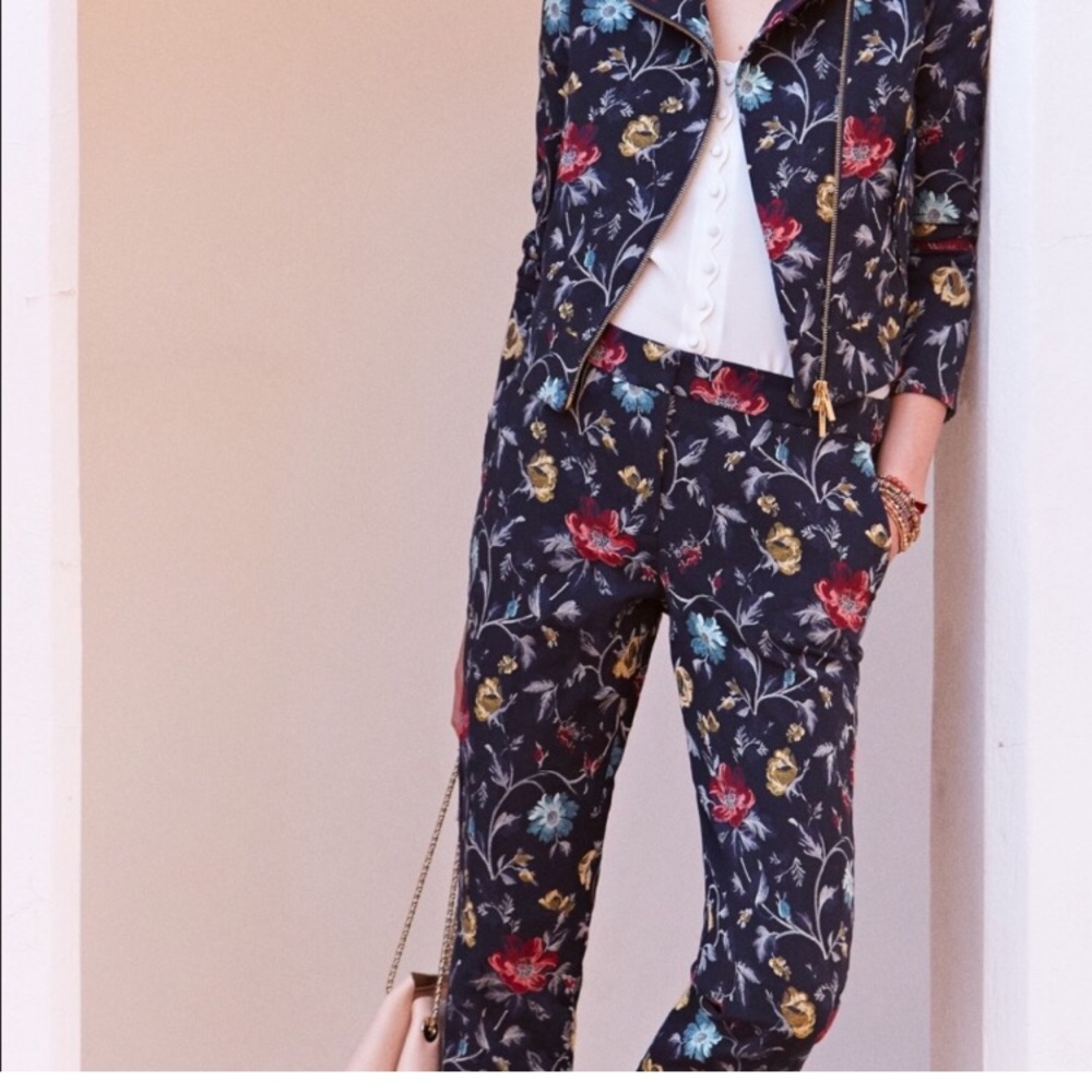Sézane Gustav Jacquard Fleures Marine Pants 38